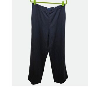 J McLaughlin Rita Pants Navy Solid Linen Tencel Wide Leg Elastic Waist Size 14